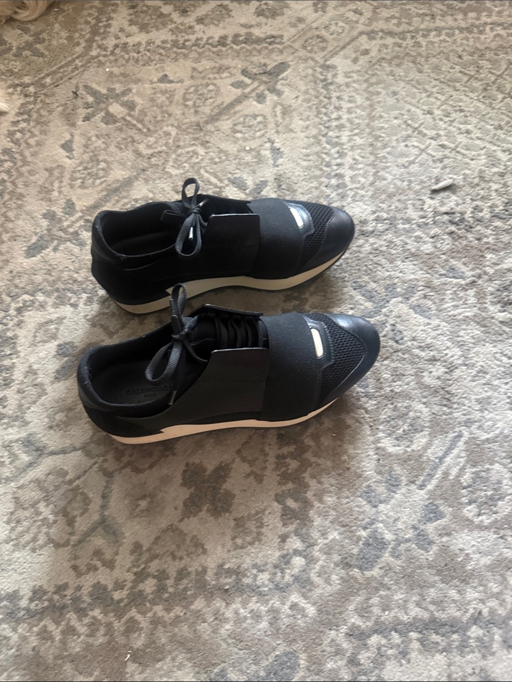 Balenciaga Black and White Slip-On Lace-Top Sneakers